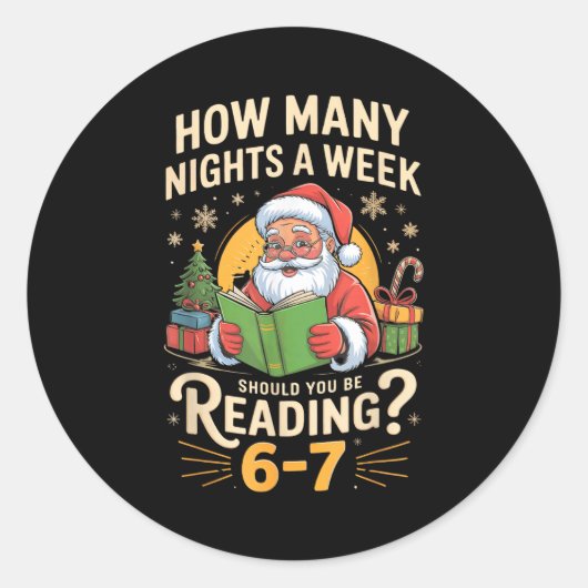楽しいサンタが67を読む面白いTシャツ クリスマスの先生 ラウンドシール (正面)