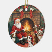 楽しいサンタとペットのクリスマス セラミックオーナメント (左)