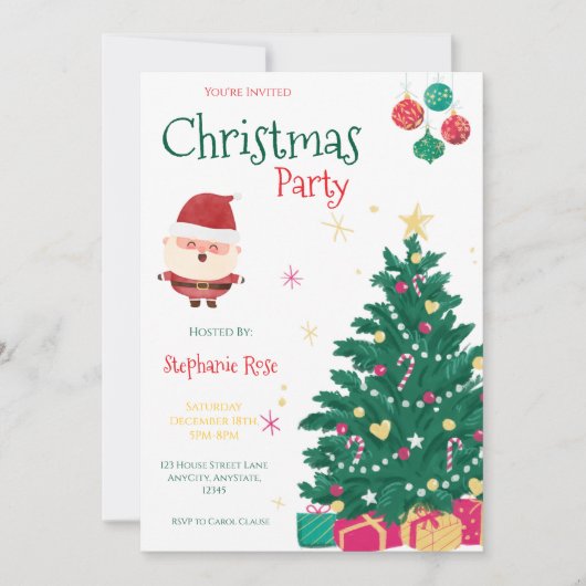 楽しいサンタのクリスマスパーティー招待状 招待状 (正面)