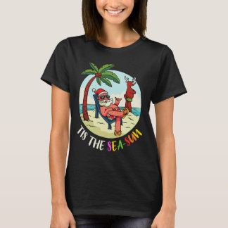 楽しいサンタのビーチサマー クリスマス Tシャツ