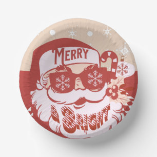 楽しいサンタのレトロピンクのクリスマスパーティー ペーパーボウル