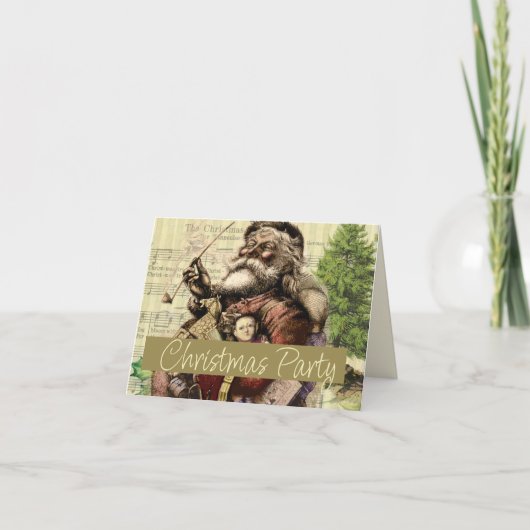 楽しいサンタクロースの木のクラシックイラスト 招待状 (正面)