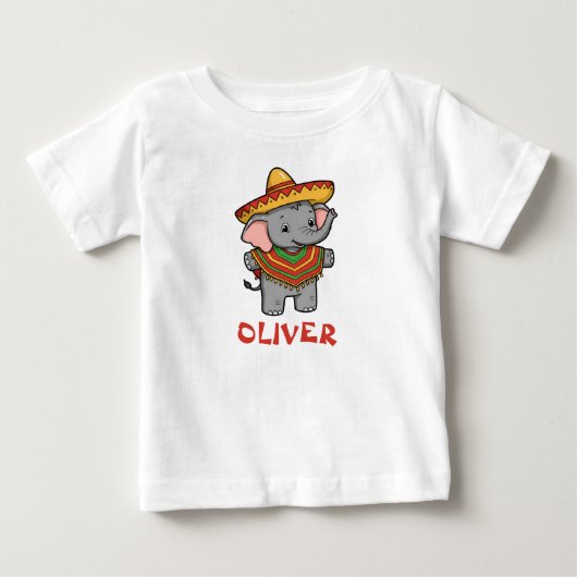 楽しいサンバイソンを被ったゾウ ベビーTシャツ (正面)