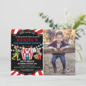 楽しいサーカスの子供の写真 | カーニバルの誕生日 招待状 (スタンド正面)