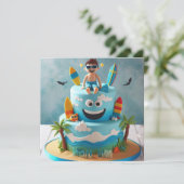 楽しいサーフィンの誕生日ケーキ カード (スタンド正面)