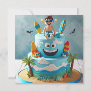 楽しいサーフィンの誕生日ケーキ カード