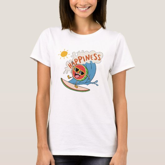 楽しいサーフィンをするスイカのTシャツ – 幸せな気分 Tシャツ (正面)