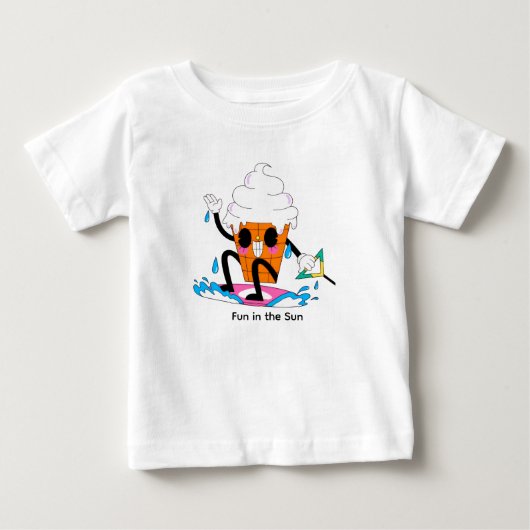 楽しいサーフィンをする溶けるアイスクリーム - かわいい夏のカート ベビーTシャツ (正面)