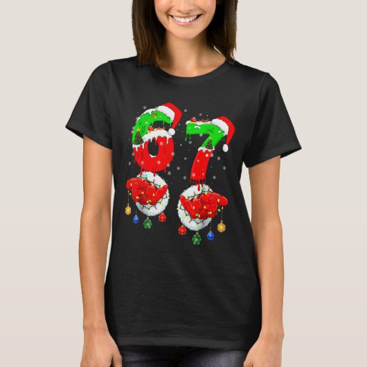 楽しいシックスセブン67ミーム6 7 クリスマスサンタハンドB Tシャツ (正面)