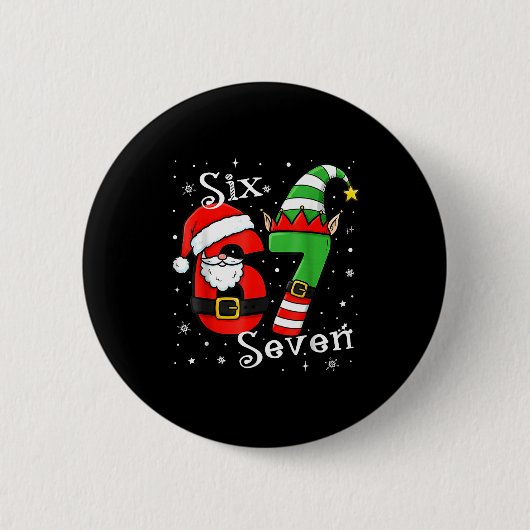 楽しいシックスセブン 67 ミーム 6 7 妖精 サンタ クリスマスパジャマ大人 缶バッジ (正面)