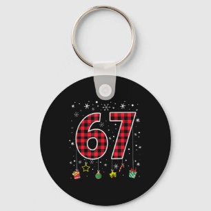 楽しいシックスセブン 6 7 メモ 67 クリスマス レッドペイズリー Xmas キーホルダー