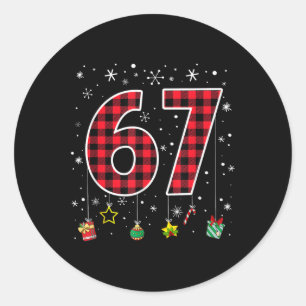 楽しいシックスセブン 6 7 メーム 67 クリスマス レッドペイズリー柄 Xmas ラウンドシール
