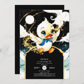 楽しいシンプルなダックバースデー 招待状 (正面/裏面)