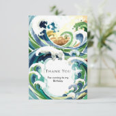 楽しいシンプルな青い海の波の誕生日 サンキューカード (スタンド正面)