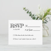 楽しいシンプルな黒と白の結婚式RSVP 招待状 (スタンド正面)