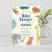楽しいジャングルの動物ベビーシャワー招待状 招待状 (スタンド正面)