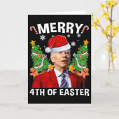 楽しいジョー・バイデン クリスマス サンタ帽子 メリー4度目のイースター カード (黄色い花)