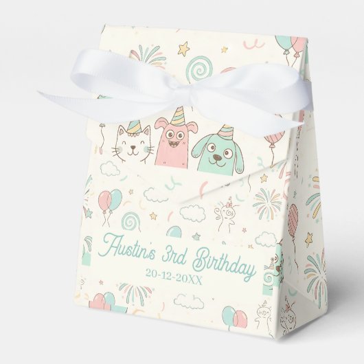 楽しいスイートと3人の子供たちの誕生日お菓子ボックス フェイバーボックス (正面サイド)