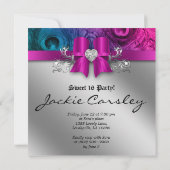 楽しいスイート16パーティーの招待状 ピンクとシルバーのペコaft Bow 招待状 (裏面)