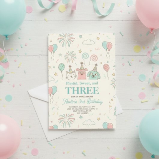 楽しいスイート&スリーキッズの誕生日招待状