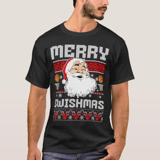 楽しいスウィッシュマス バスケットボール クリスマス  ダサい クリスマス メンズ Tシャツ (正面)