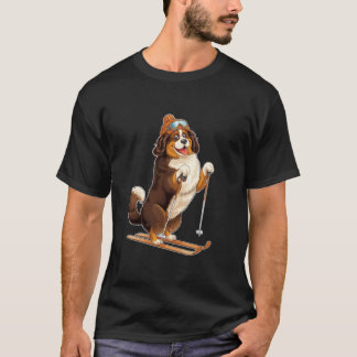 楽しいスキーを楽しむキャラクター犬 Tシャツ