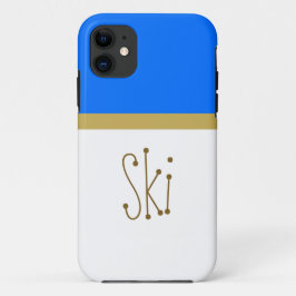 楽しいスキー テキスト 明るい青い 雪のような白い カラー ブロック iPhone 11 ケース