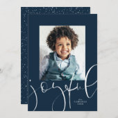 楽しいスクリプト1枚のフォトネイビーのクリスマス シーズンカード (正面/裏面)