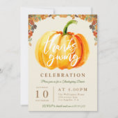 楽しいスクリプト 水彩のカボチャ 感謝祭の食事 招待状 (正面)