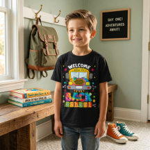 楽しいスクールバス グラフィック バックトゥスクール ボーイズTシャツ