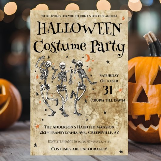 楽しいスケルトンのハロウィンコスチュームパーティー 招待状