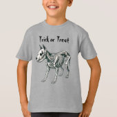 楽しいスケルトンの犬のハロウィン、キッズ Tシャツ (正面)