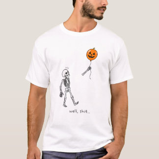 楽しいスケルトンハロウィンパンプキンバルーン ダークユーモア Tシャツ