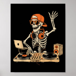 楽しいスケルトンDJハロウィンコスチューム音楽好きM ポスター