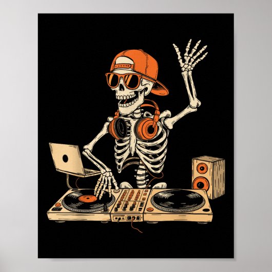 楽しいスケルトンDJハロウィンコスチューム音楽好きM ポスター (正面)