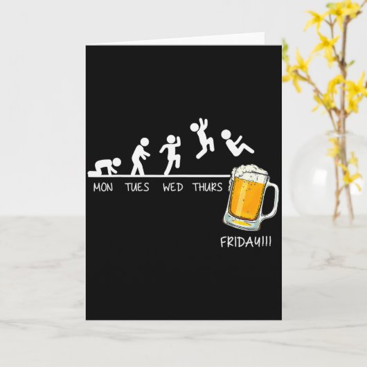 楽しいスティックマン 跳ねる ビール 曜日 金曜日 ドリンク カード (黄色い花)