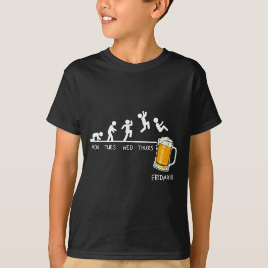 楽しいスティックマン 跳ねる ビール 曜日 金曜日 ドリンク Tシャツ (正面)