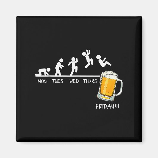 楽しいスティックマン 跳ねる ビール 金曜日 マグネット (正面)
