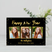 楽しいスナップ写真のホイル ハッピー ニューヤー カード (立ち正面)