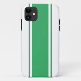 楽しいスポーティな幅広い明るい緑と白のレーシングストライプ iPhone 11 ケース