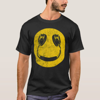 楽しいスマイル ミュージック フェイス ヘッドホン 90年代 男女兼用 Tシャツ