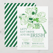 楽しいセントパトリックデーのバッシュ・ディナーパーティー 招待状 (正面/裏面)