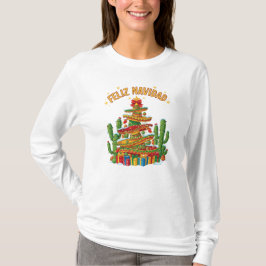 楽しいソンブレロ・スタック・クリスマスツリー Feliz Navidad Tシャツ