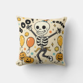 楽しいダンスを踊るスケルトンのハロウィンベクター クッション (正面)