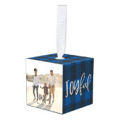 楽しいチェック数々の写真のクリスマスの装飾 キューブオーナメント (正面アングル)