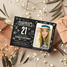 楽しいチョークボードの落書きフォトサプライズ21歳の誕生日
