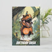 楽しいティラノサウルスの乗り物、恐竜の冒険にご招待!誕生日 招待状 (スタンド正面)