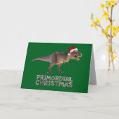 楽しいティラノサウルス クリスマス ホリデー カード (黄色い花)