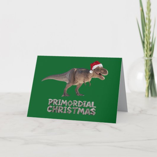 楽しいティラノサウルス クリスマス ホリデー カード (正面)