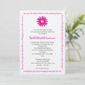 楽しいデイジーメッセージ文字バルミツワーピンク 招待状 (スタンド正面)